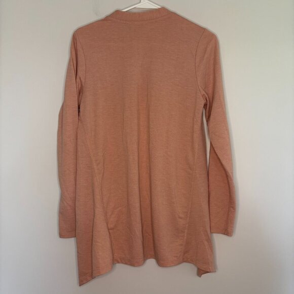 LOGO by Lori Goldstein Sz XS Snap Up Cardigan Flared Peach Pockets Long Sleeve - Picture 3 of 3